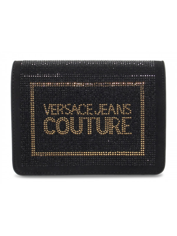 Borsa a tracolla Versace Jeans Couture JEANS COUTURE ALCANTARA E STRASS in nappa e crystal nero e oro