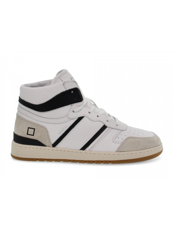 Sneakers D.A.T.E. SPORT HIGH CLASS WHITE-BLACK in pelle e camoscio bianco e nero