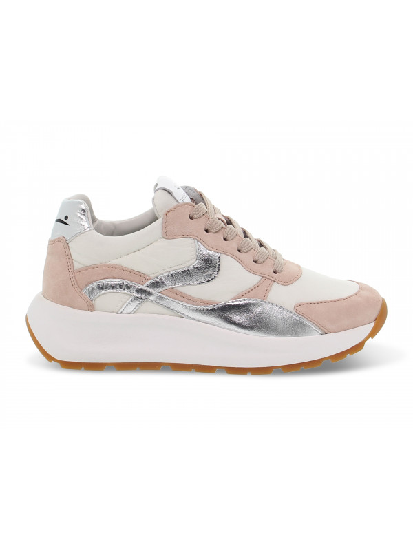 Sneakers Voile Blanche FLOWEE 02 in camoscio e nylon bianco e rosa